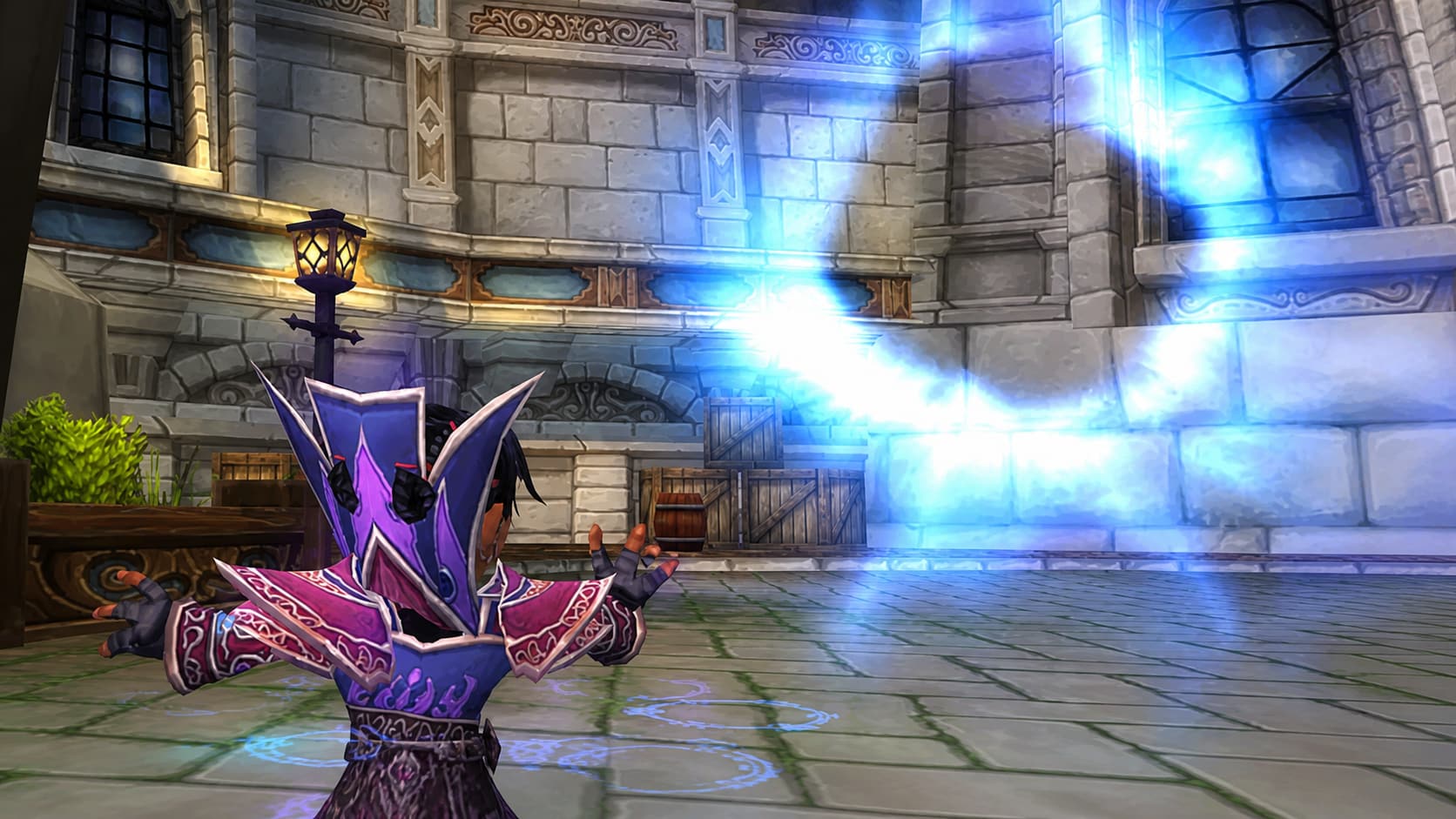 A blood elf mage opening a glowing blue portal